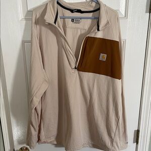 Carhartt Men's Light Tan and Dark Brown Quarter-Zip Pullover